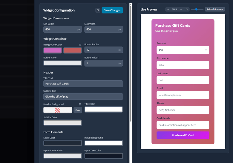 EagleEye Gift Card Widget Page