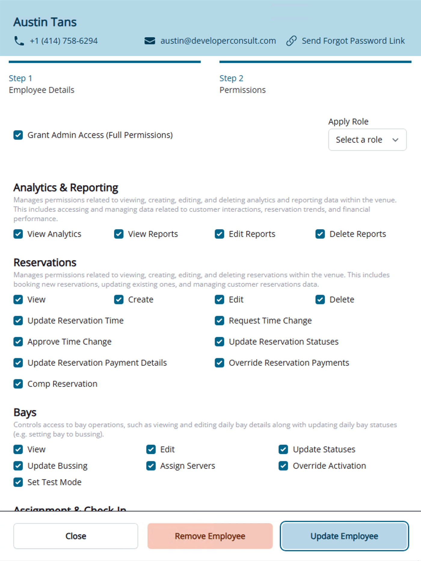 EagleEye Employee Permissions Details