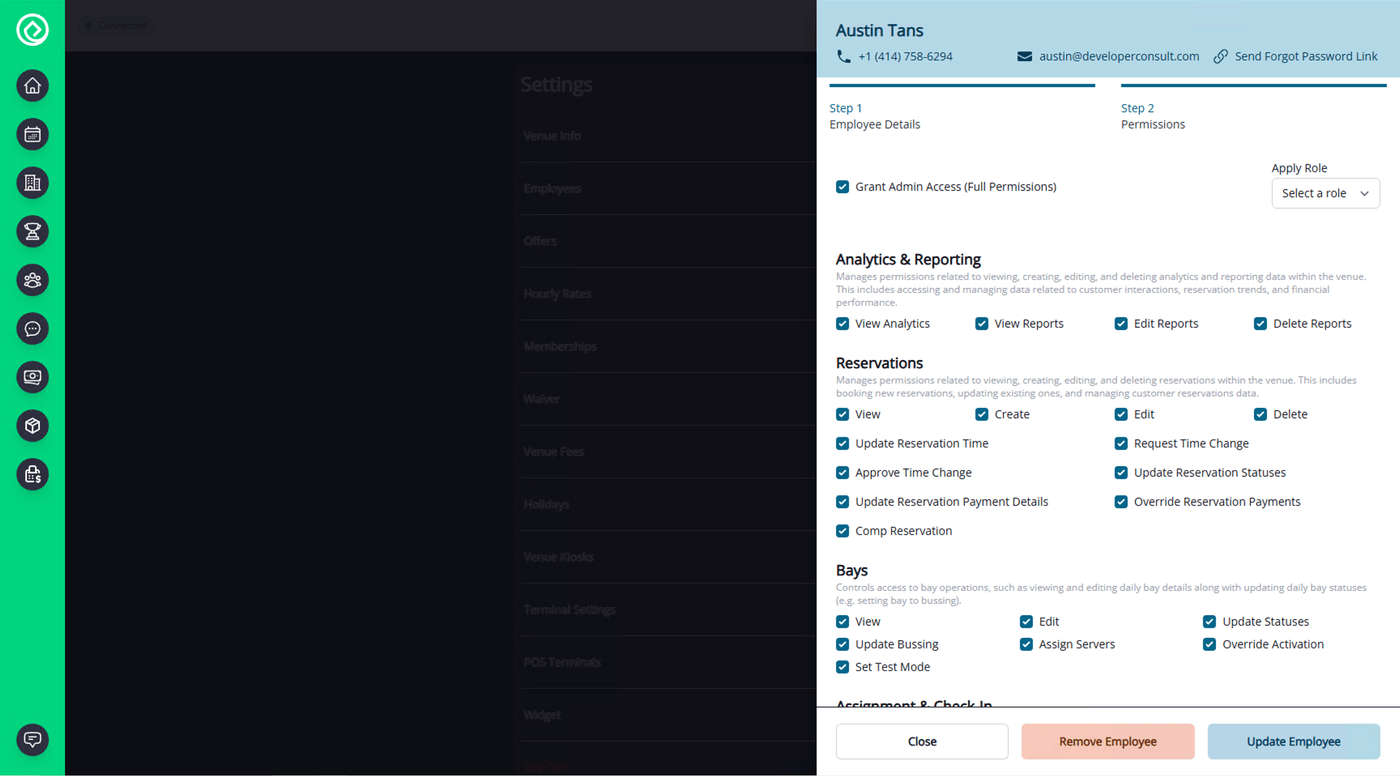 EagleEye Employee Permissions Page